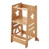 VEVOR Tower Step Stool, 3-Level Height Adjustable Toddler Step Stools for Kids, Bamboo Kids Standing Tower Learning Stool with Safety Rail for Kitchen