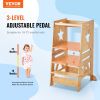 VEVOR Tower Step Stool, 3-Level Height Adjustable Toddler Step Stools for Kids, Bamboo Kids Standing Tower Learning Stool with Safety Rail for Kitchen