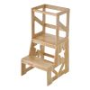 VEVOR Toddler Step Stool, Natural Pine Wood Kids Kitchen Stool with Safety Rail, Standing Tower Learning Stool for Bedroom Bathroom Kitchen Counter, 1
