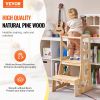 VEVOR Toddler Step Stool, Natural Pine Wood Kids Kitchen Stool with Safety Rail, Standing Tower Learning Stool for Bedroom Bathroom Kitchen Counter, 1