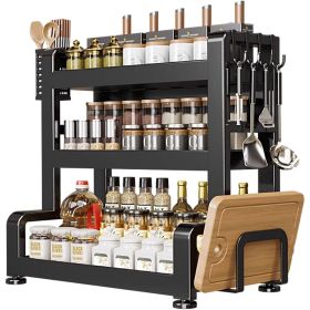Elegant Multi-Layer Metal Kitchen Organizer - Countertop Spice Rack, Knife & Utensil Holder, Condiment Basket (colour: black)